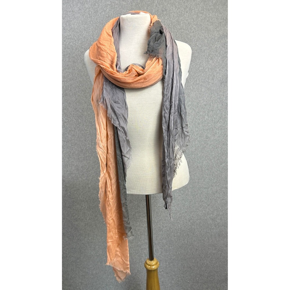Blue Pacific 76" Scarf Orange Gray Ombre Cashmere Silk Blend Fringe Wrap Womens